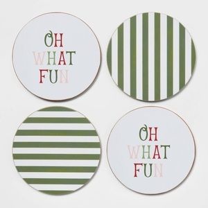 Cork Oh What Fun Coasters 4 pack nwt